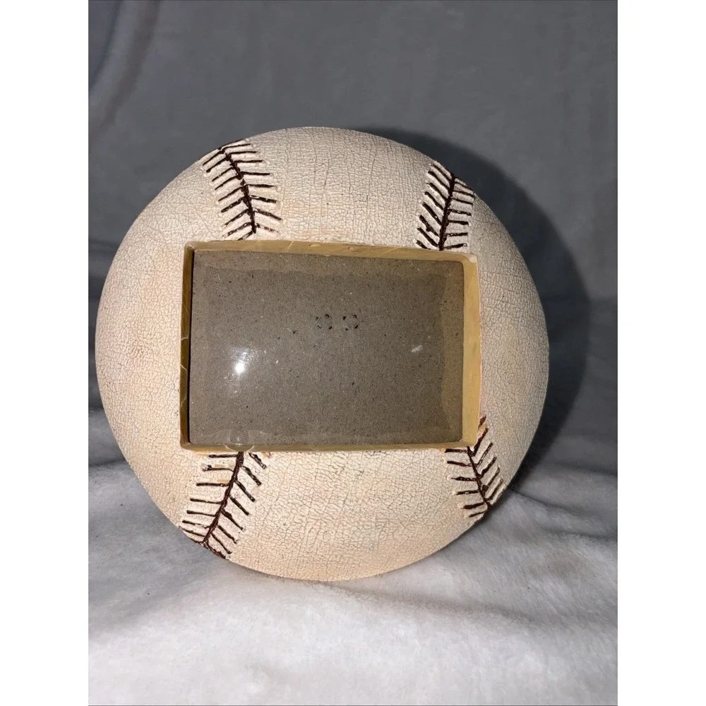 Vtg 3D Baseball Photo Frame Weathered Look‎ Red Laces Holds 3x3 Photo Easel Back